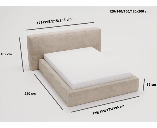 Łóżko tapicerowane szerokie zagłowie grube boczki 180x200 Blanko
